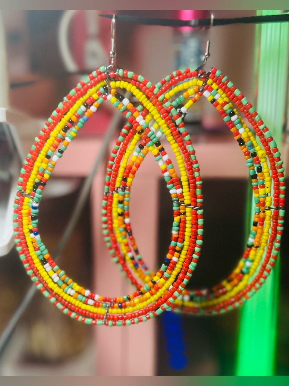 Multi-Color Beaded Hoop Earrings